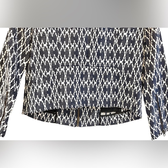 J. Crew Women's Small Navy Blue Jacquard Aztec Zip Up Blazer Moto Jacket NWOT - Picture 4 of 12